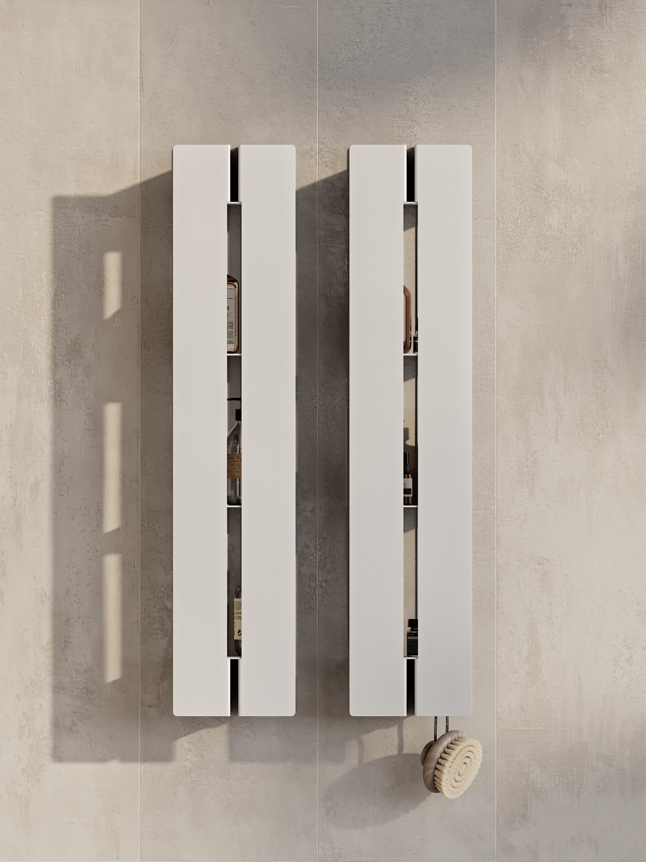 Vertikales Badezimmerregal | Wandmontierte Aufbewahrung | Organizer mit verdeckter Klappe | Edelstahl | Modernes Design | Schwarz oder Weiß