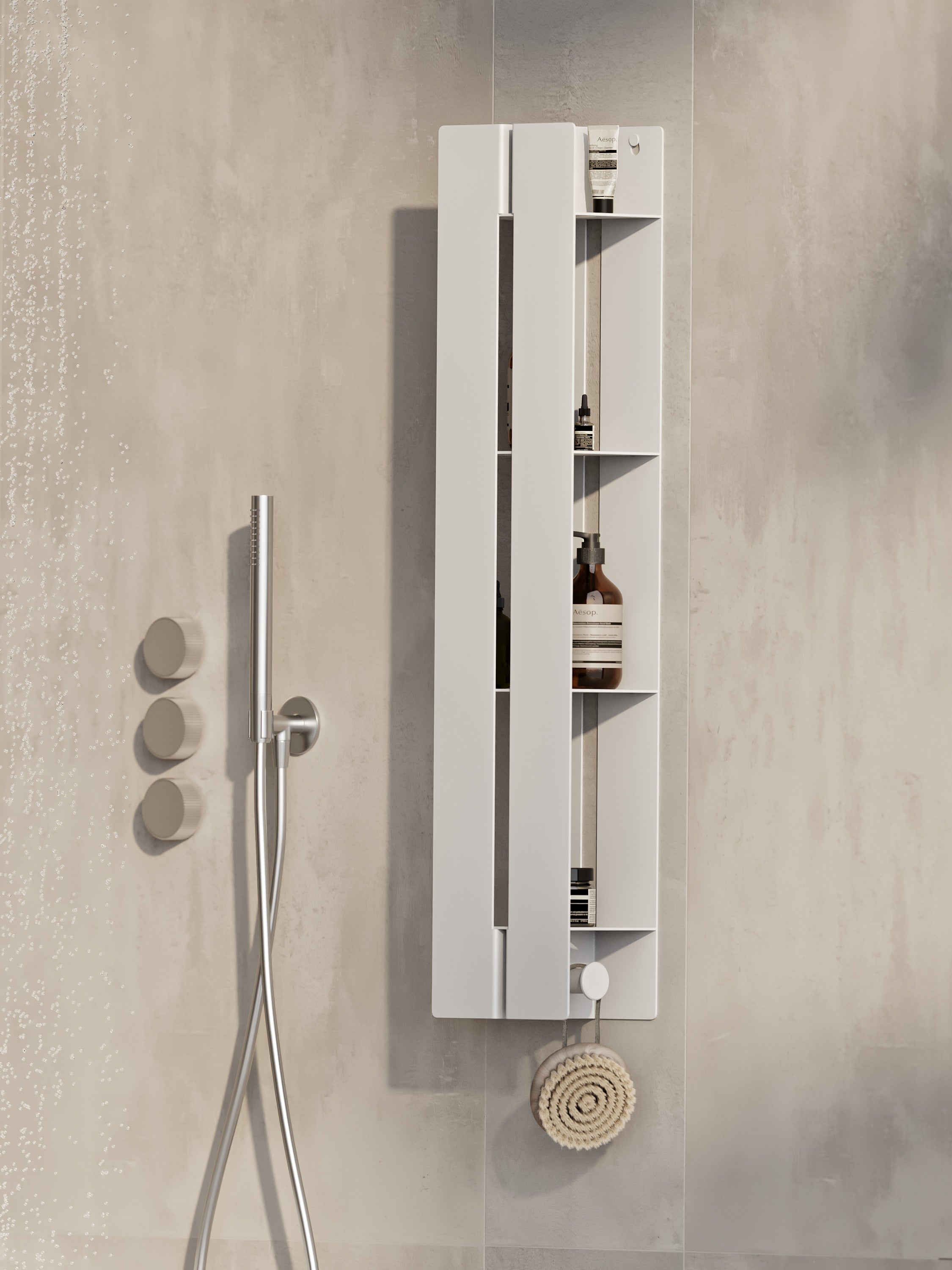Vertikales Badezimmerregal | Wandmontierte Aufbewahrung | Organizer mit verdeckter Klappe | Edelstahl | Modernes Design | Schwarz oder Weiß