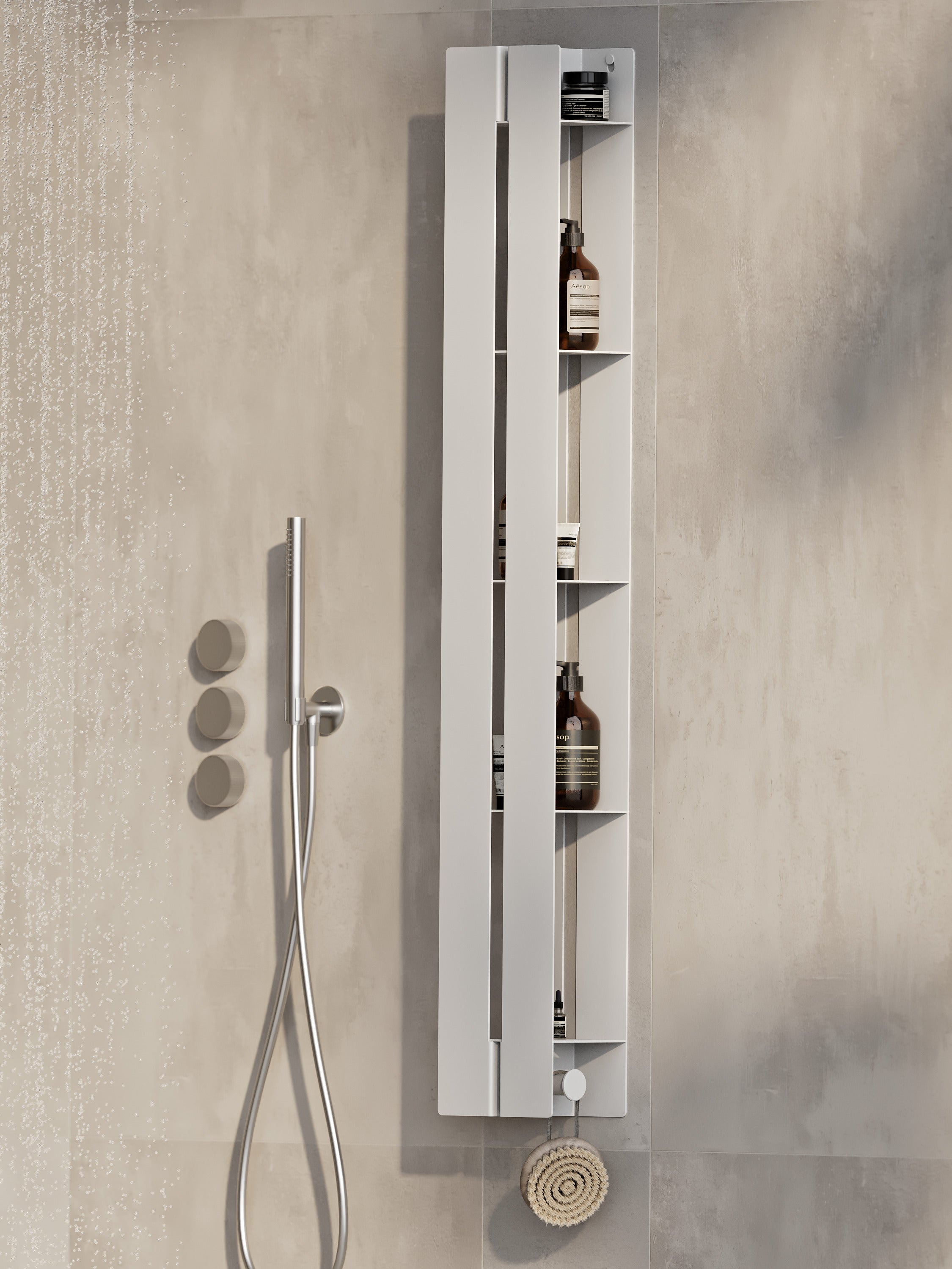 Vertikales Badezimmerregal | Wandmontierte Aufbewahrung | Organizer mit verdeckter Klappe | Edelstahl | Modernes Design | Schwarz oder Weiß