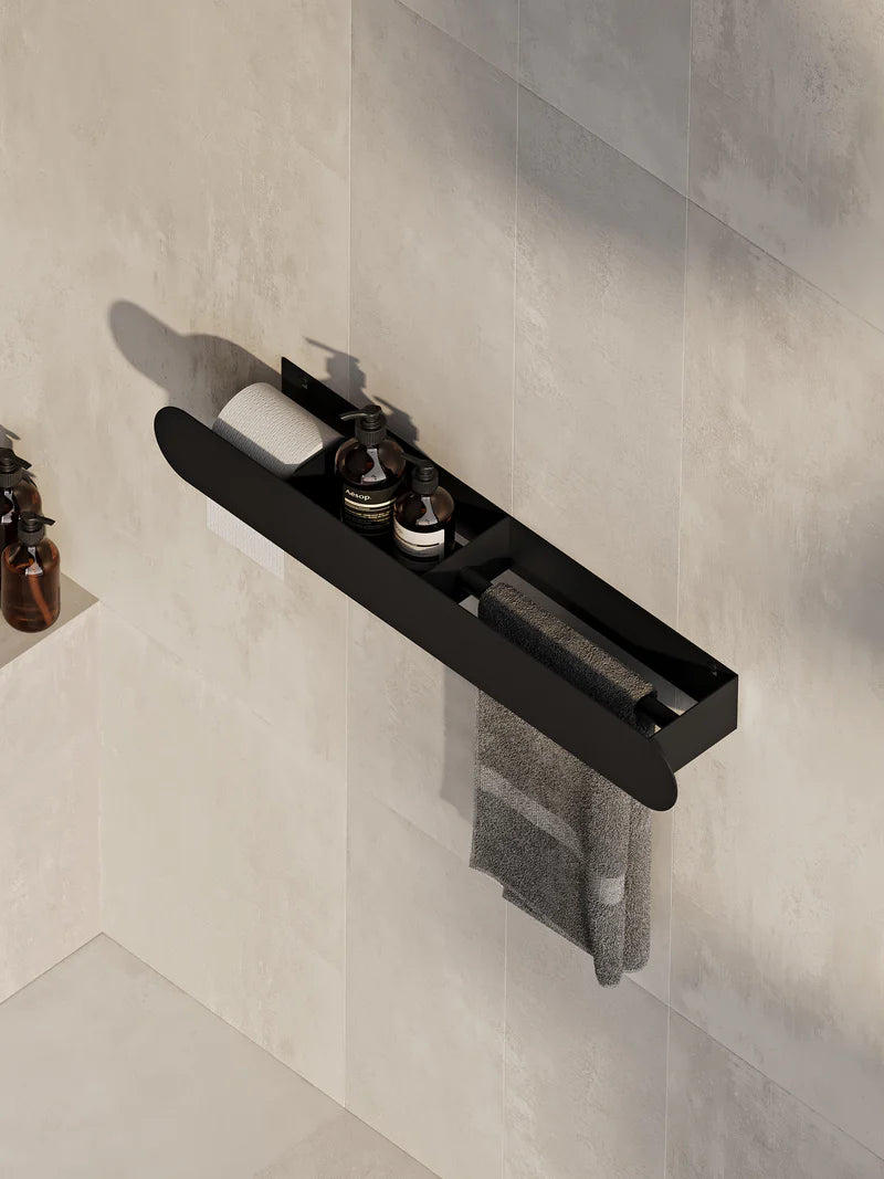 Mensola da bagno a parete con portasciugamani e porta carta igienica