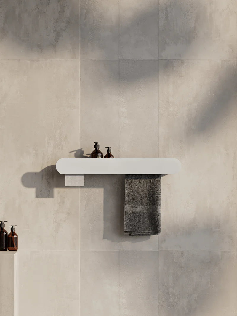 Mensola da bagno a parete con portasciugamani e porta carta igienica