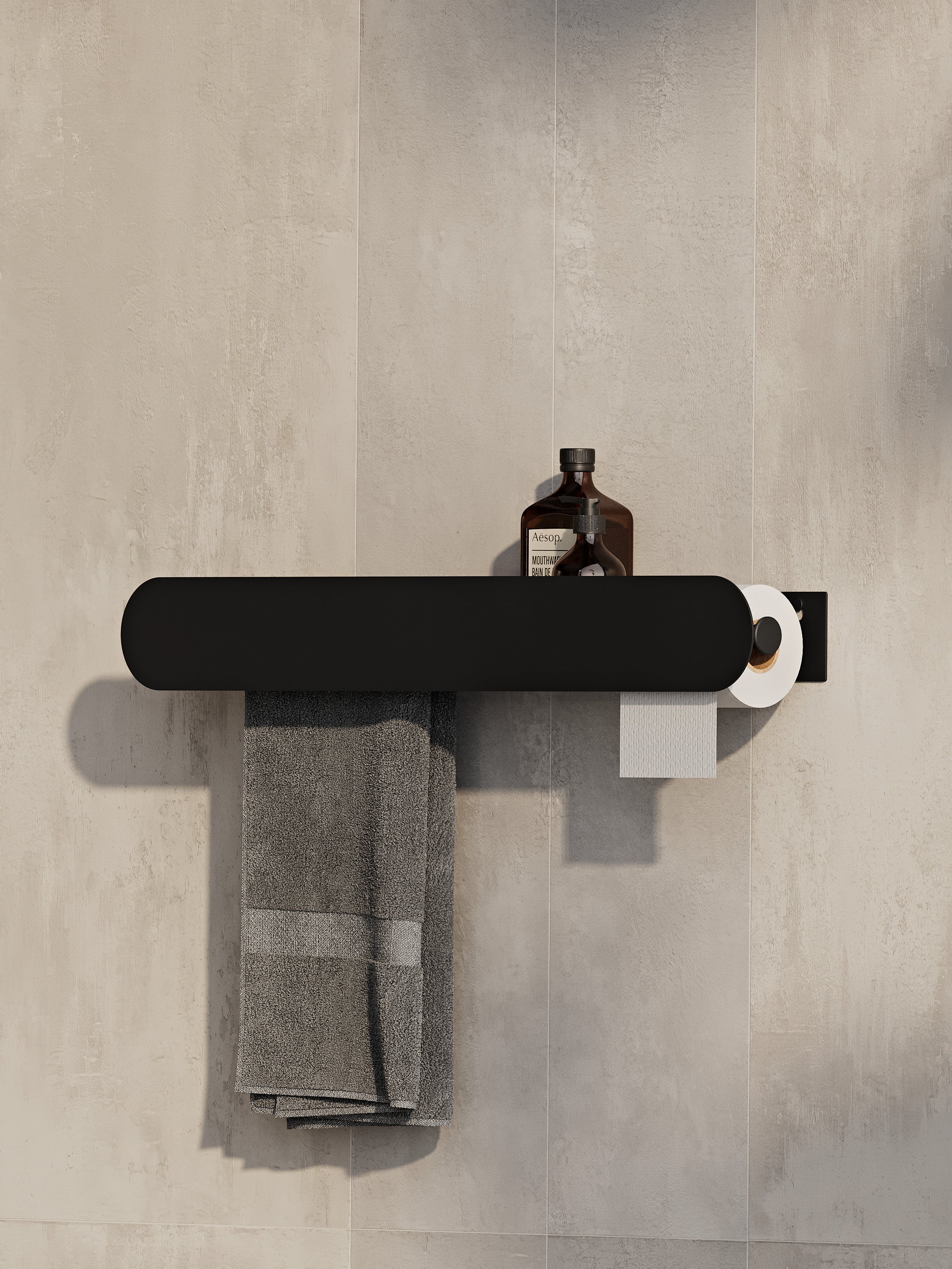 Wall-Mounted Bathroom Shelf with Towel Bar & Toilet Paper Holder