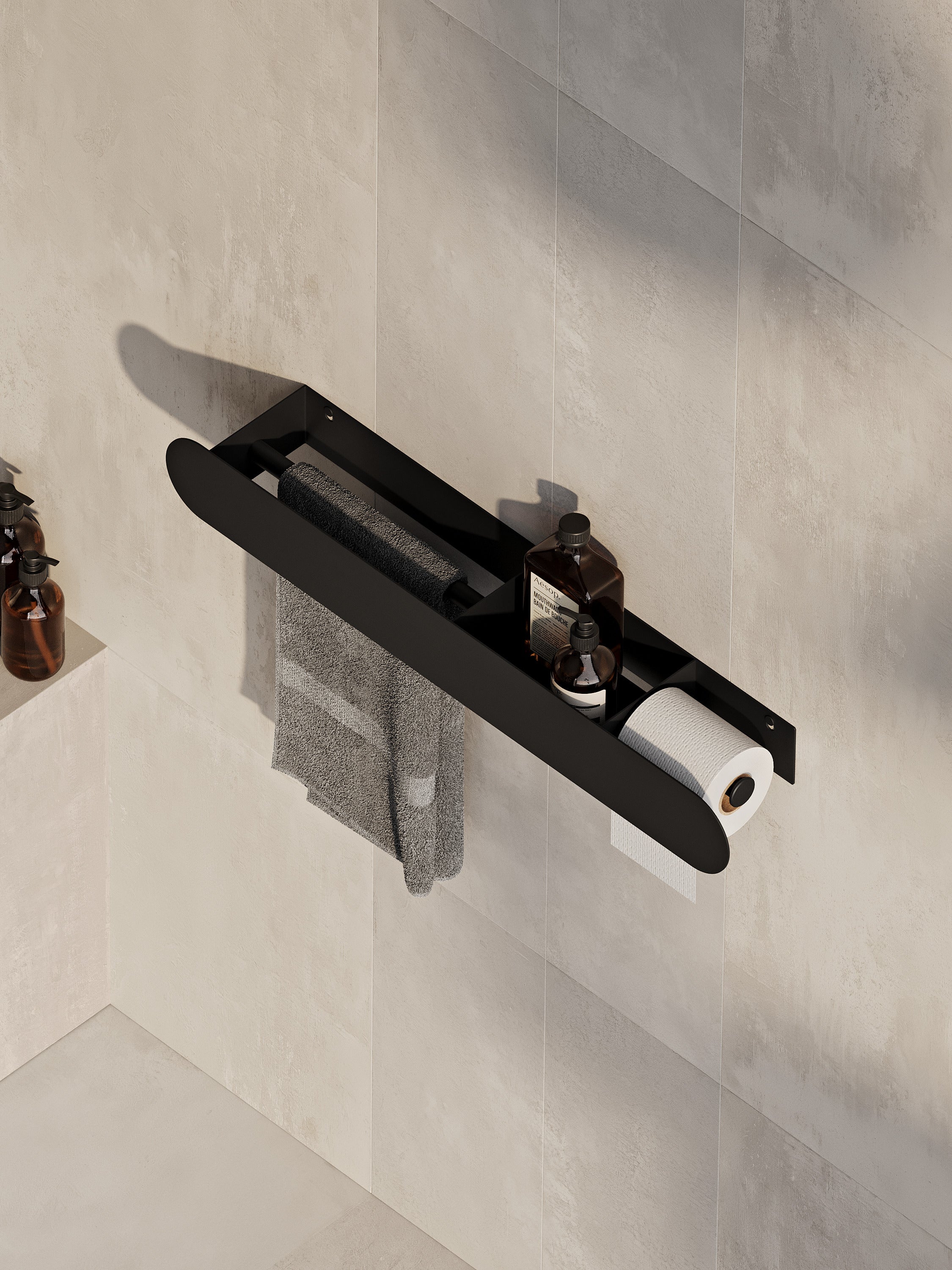 Wall-Mounted Bathroom Shelf with Towel Bar & Toilet Paper Holder