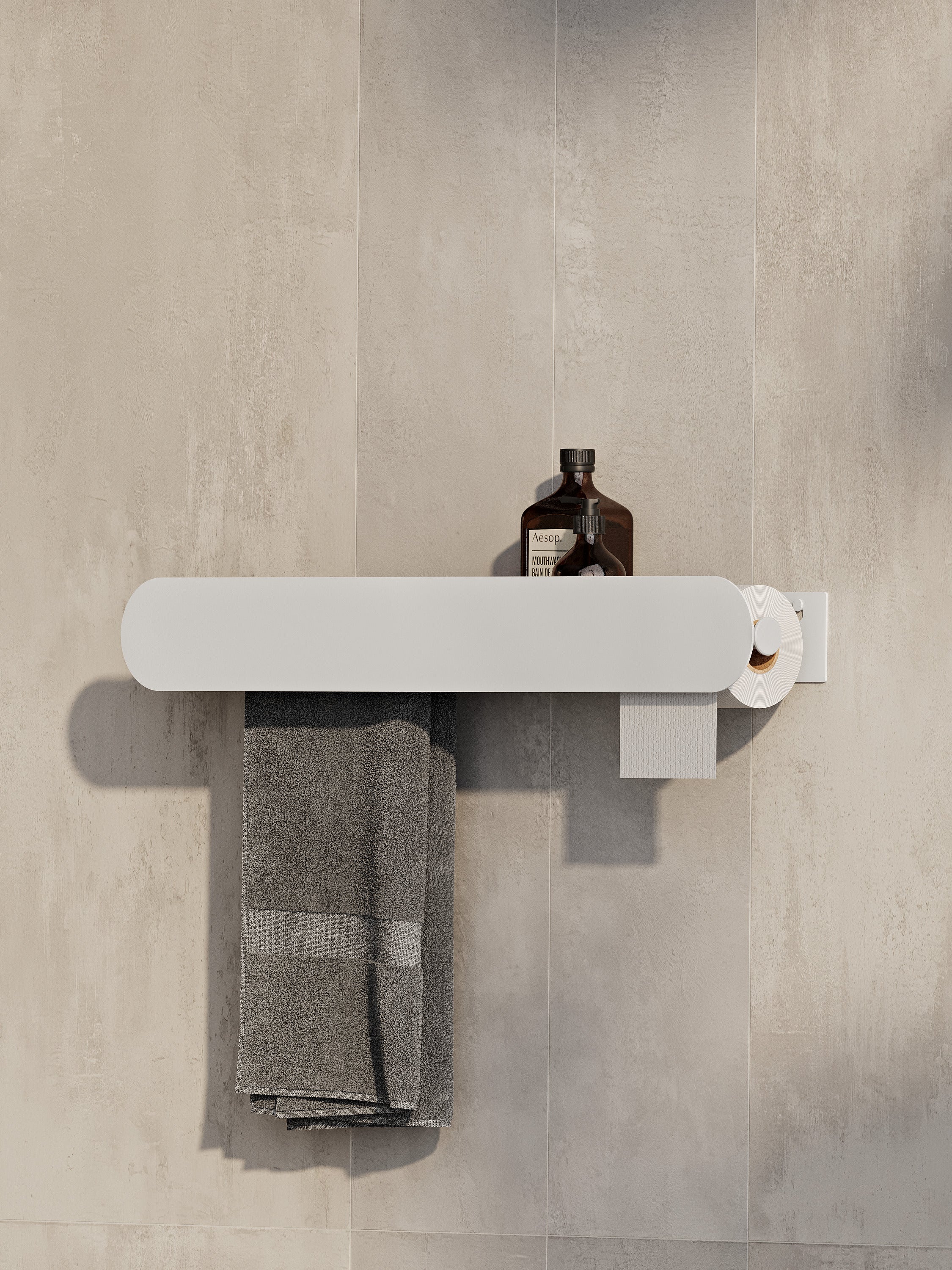 Wall-Mounted Bathroom Shelf with Towel Bar & Toilet Paper Holder