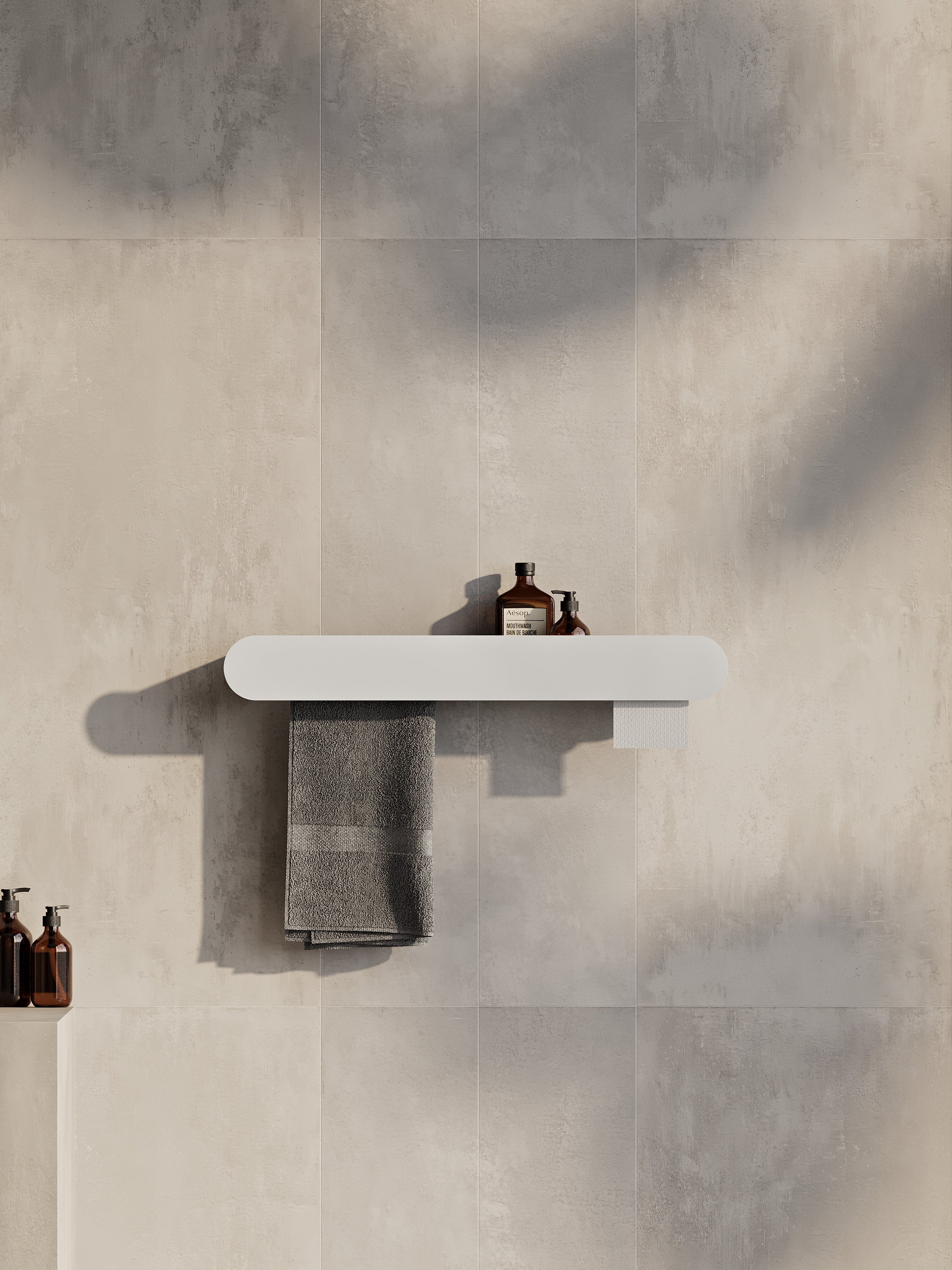 Wall-Mounted Bathroom Shelf with Towel Bar & Toilet Paper Holder