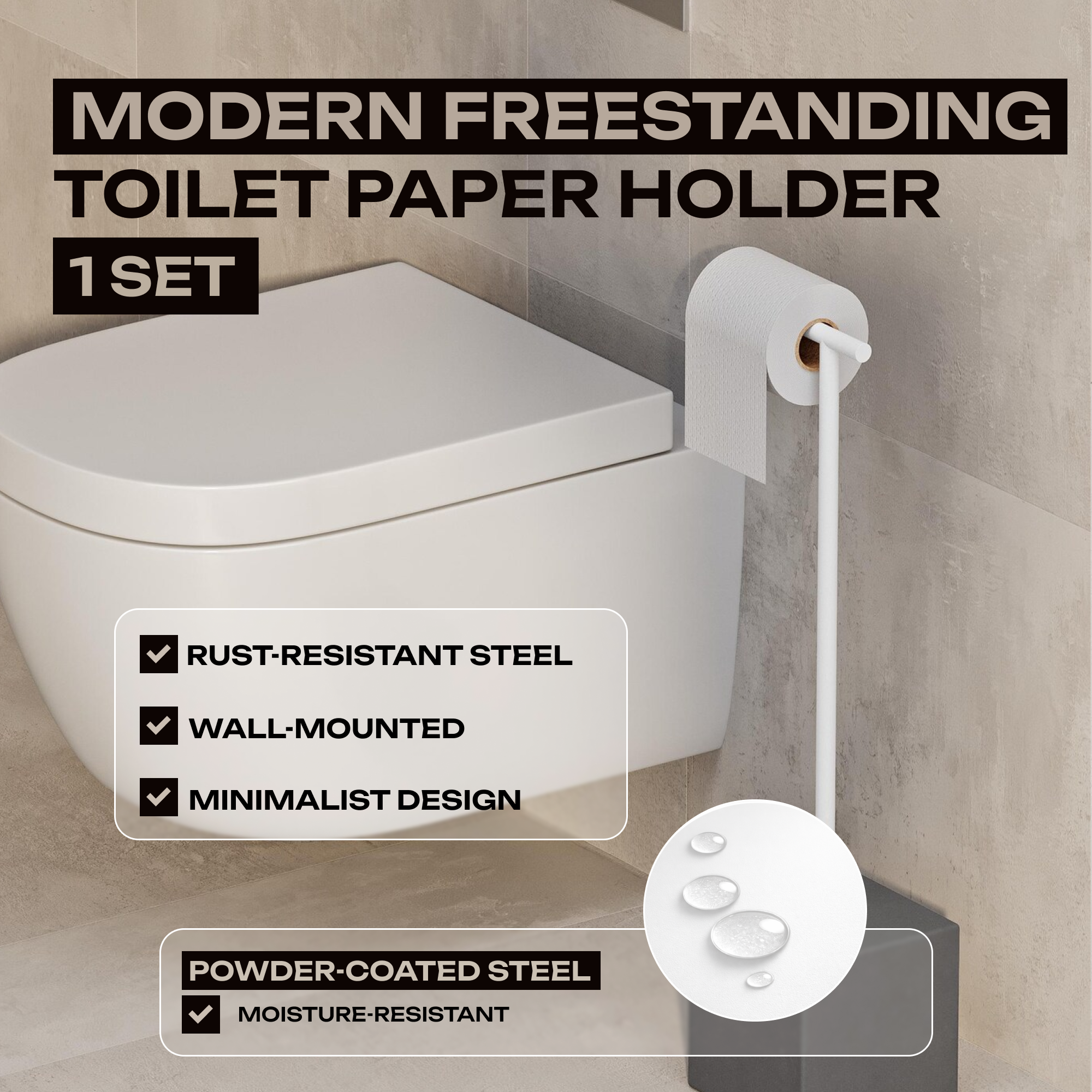 Freistehender Toilettenpapierhalter aus schwarzem Metall – Minimalistischer Badezimmer-Bodenständer