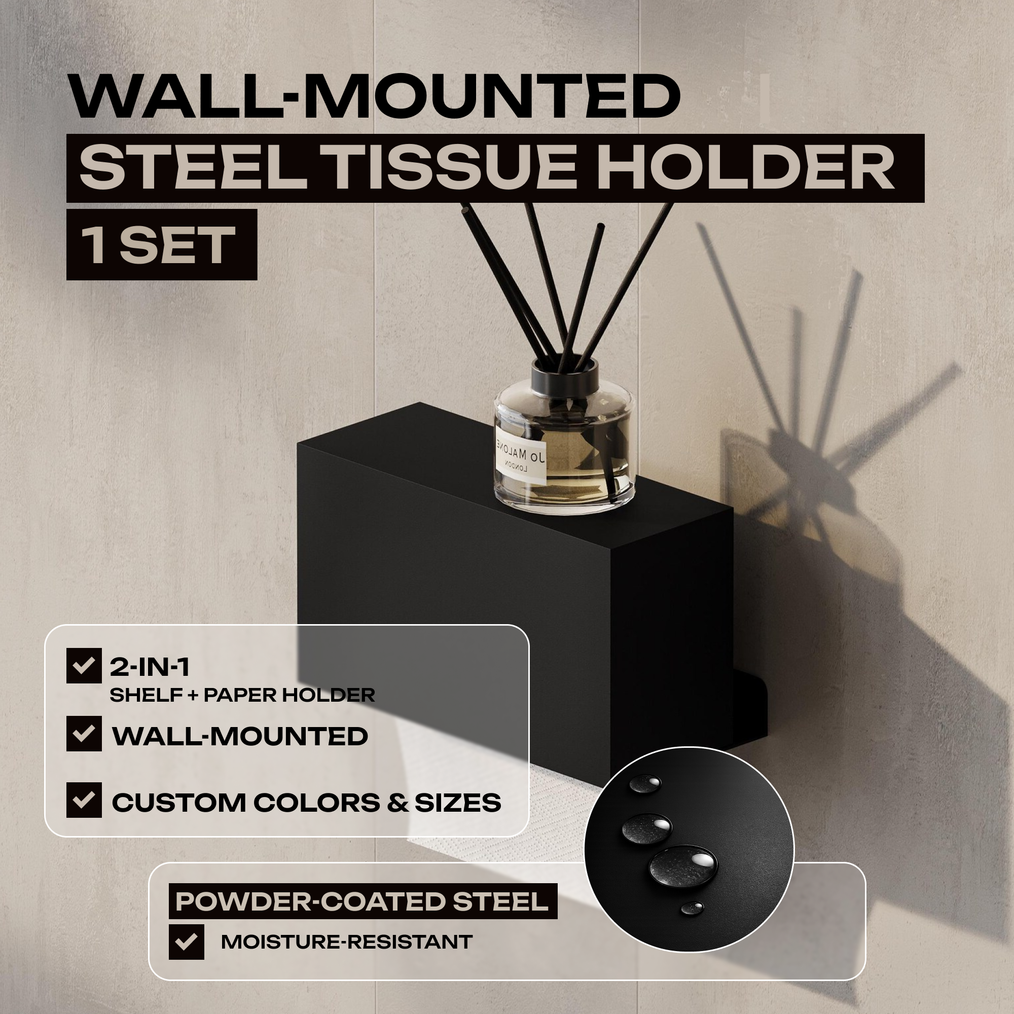 Wall-Mounted Steel Tissue Holder Closed Design