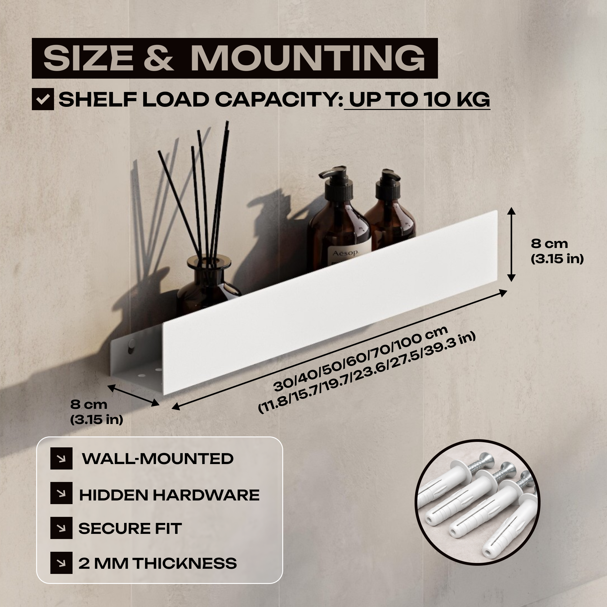 Wall-Mounted Stainless Steel Shelf