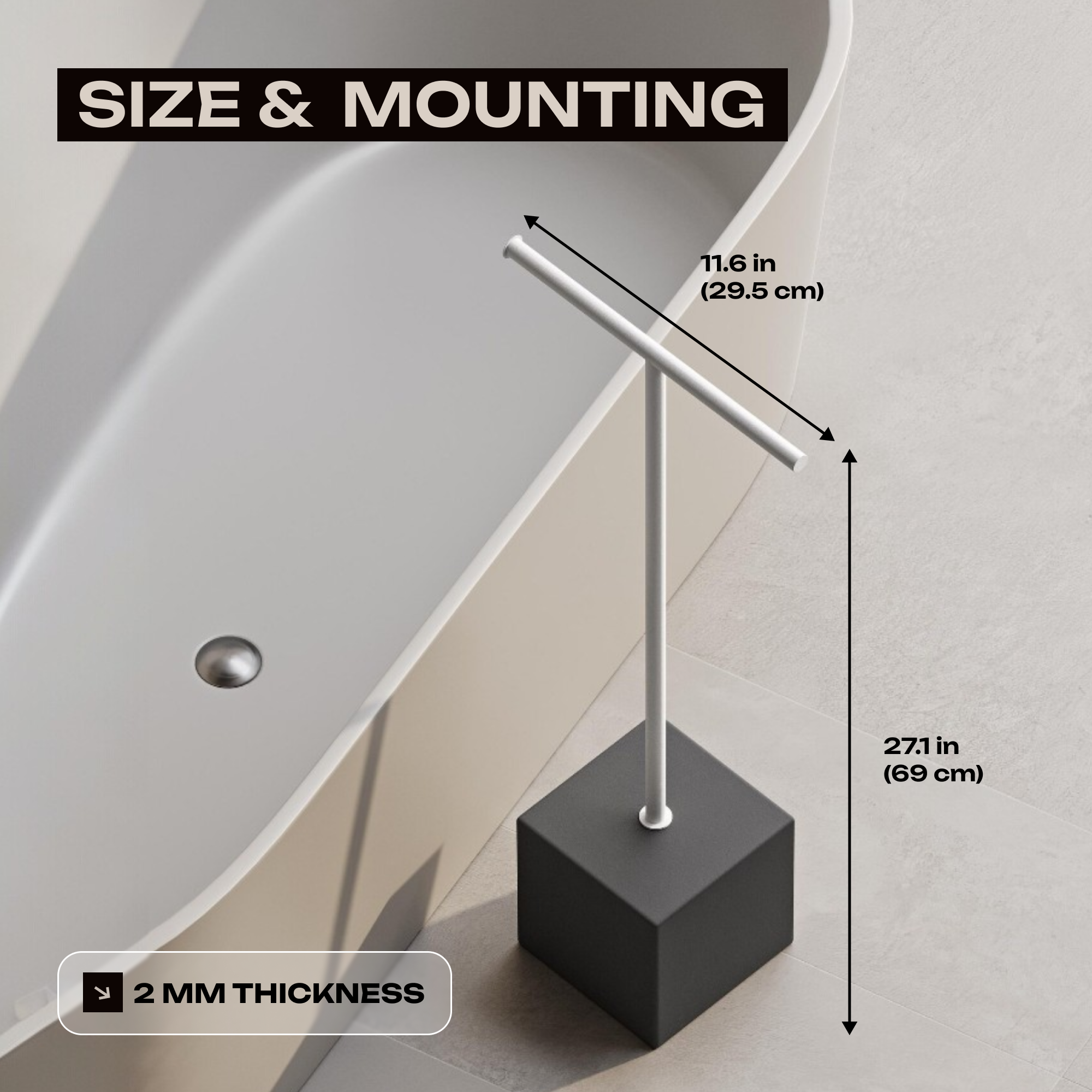 Freestanding Black Towel Rack Stand – Minimalist Bathroom Floor Holder, No Drill Installation