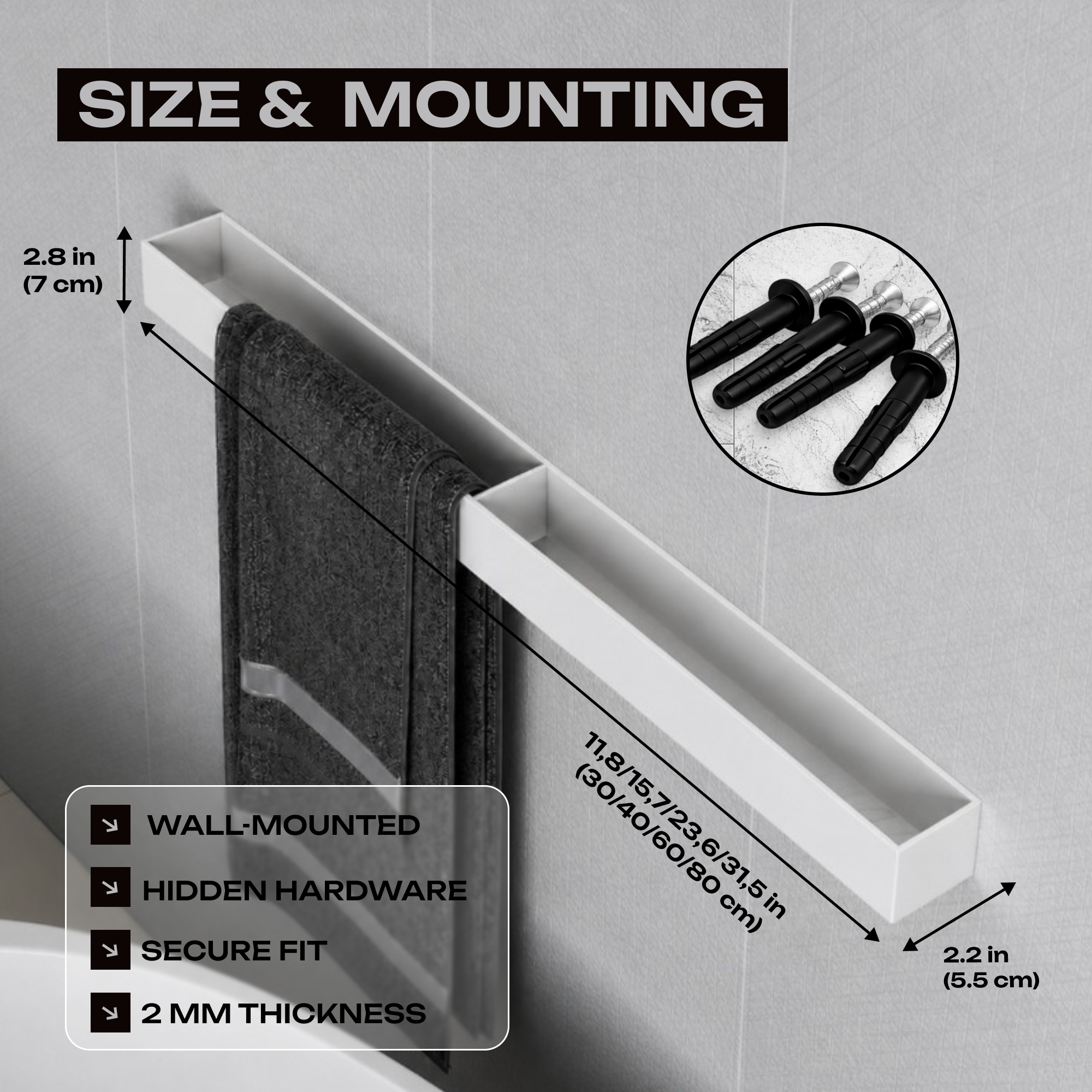 Wall-Mounted Steel Towel Rack for Bathroom – Minimalist Towel Holder