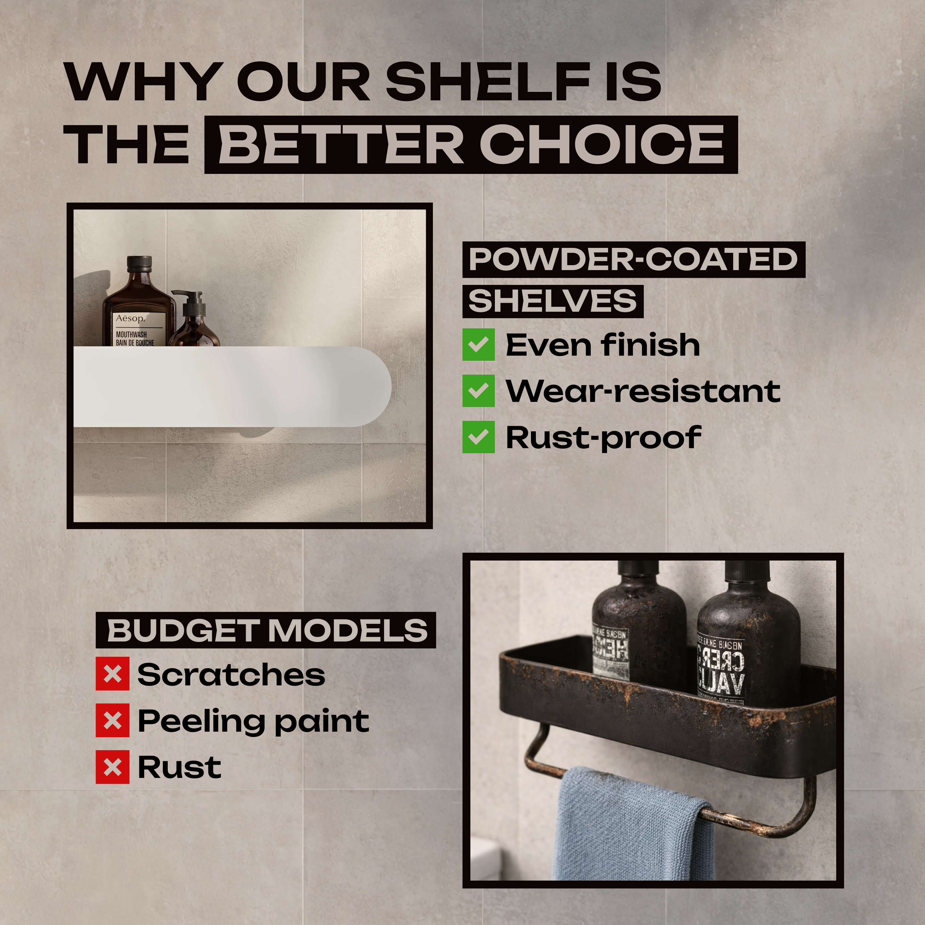 Mensola da bagno a parete con portasciugamani e porta carta igienica