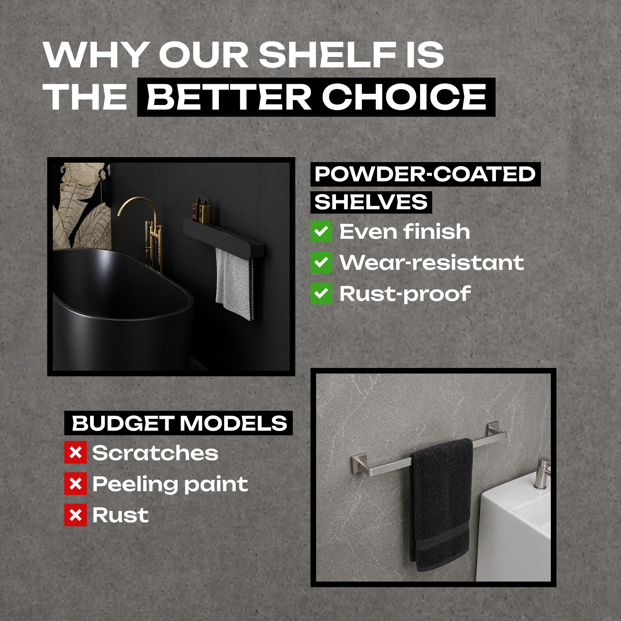 Steel Bathroom Shelf with Towel Bar