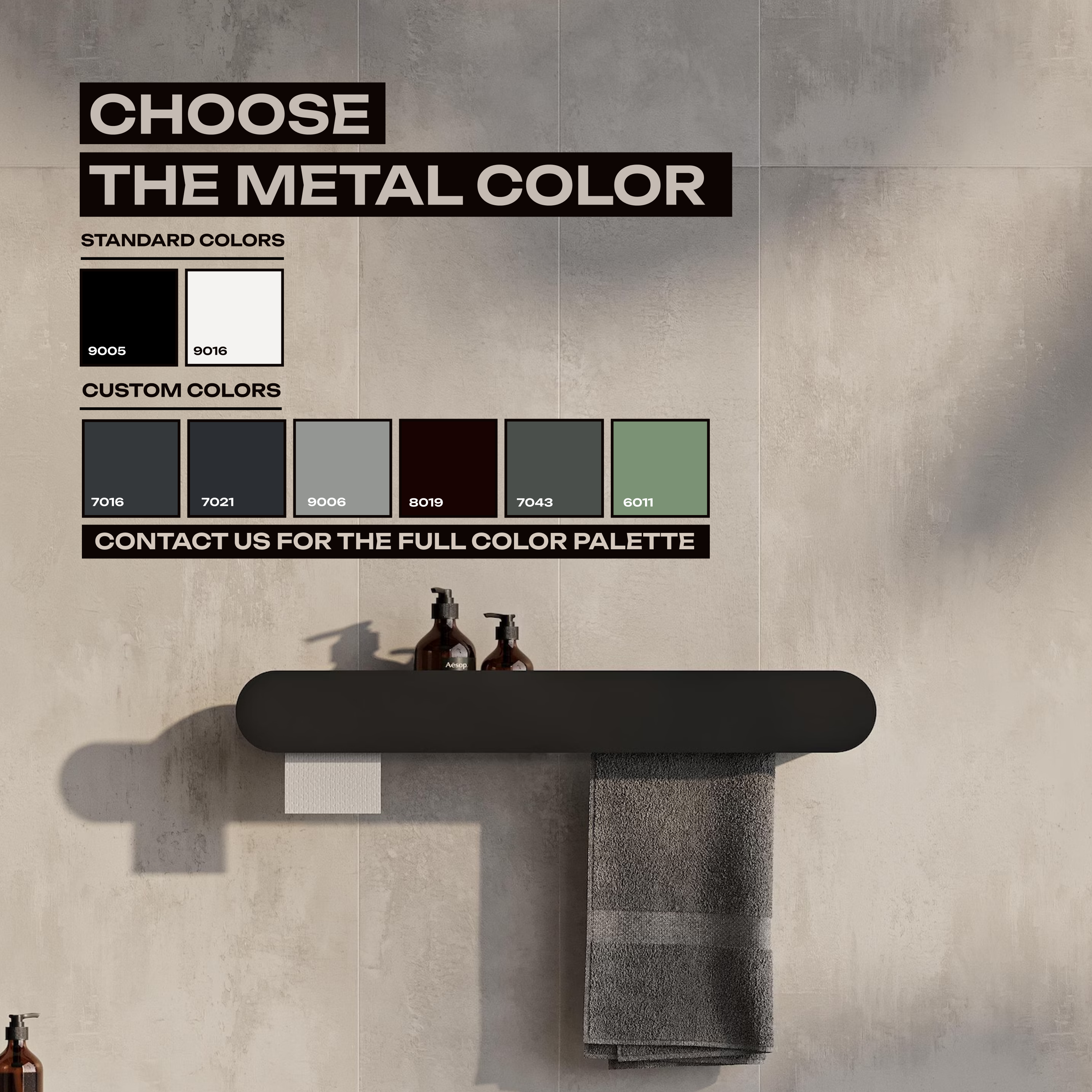 Mensola da bagno a parete con portasciugamani e porta carta igienica