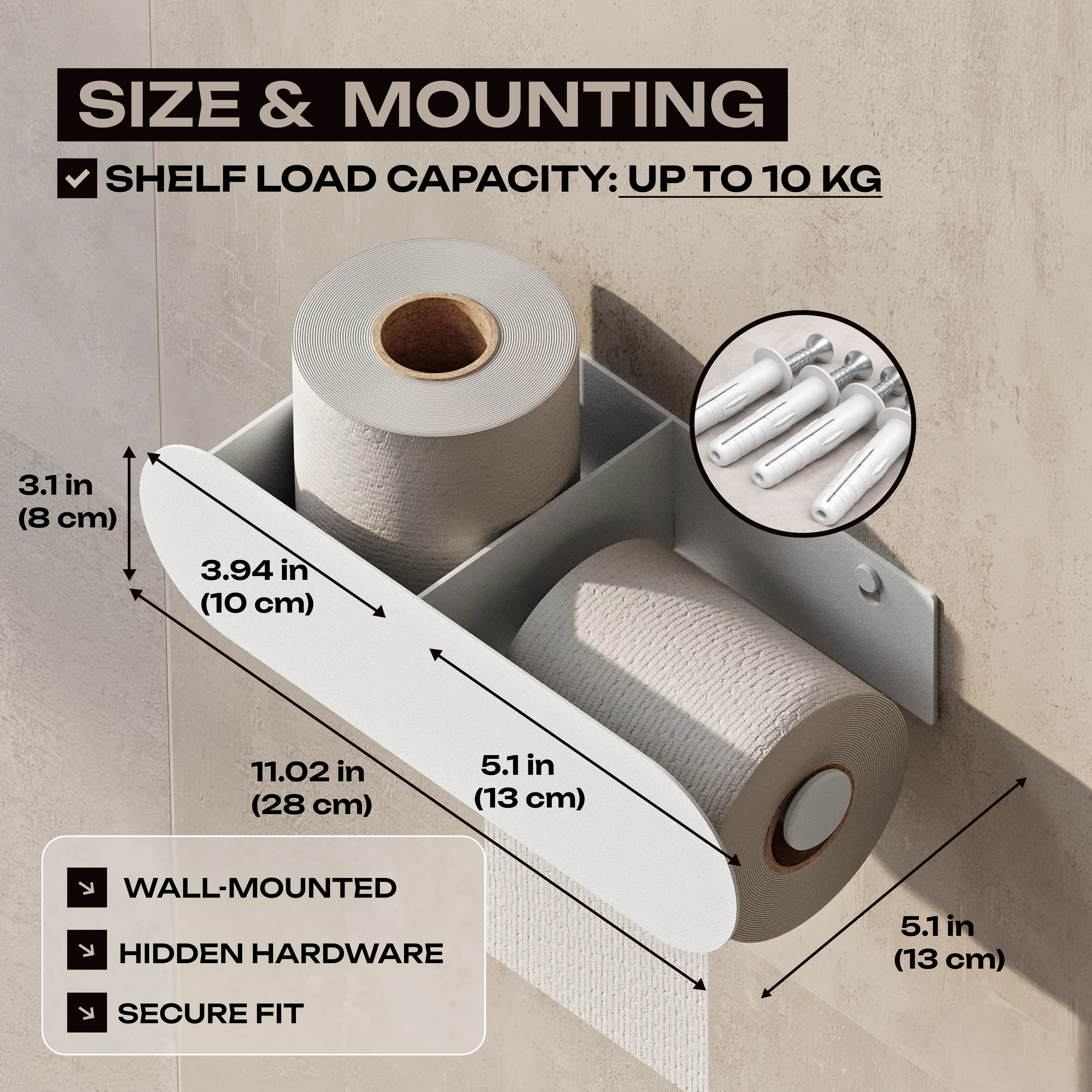 Minimalist Wall-Mounted Toilet Paper Holder with Shelf