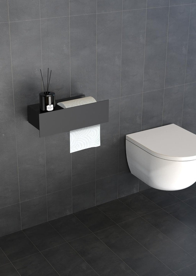 Toilet paper holder with shelf