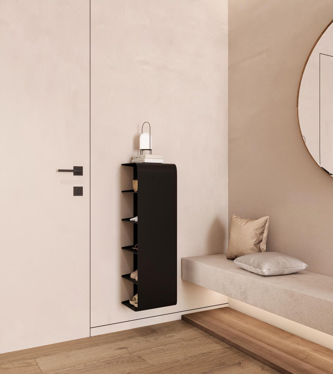 Scarpiera sospesa da parete – Organizzatore minimalista in acciaio verniciato a polvere