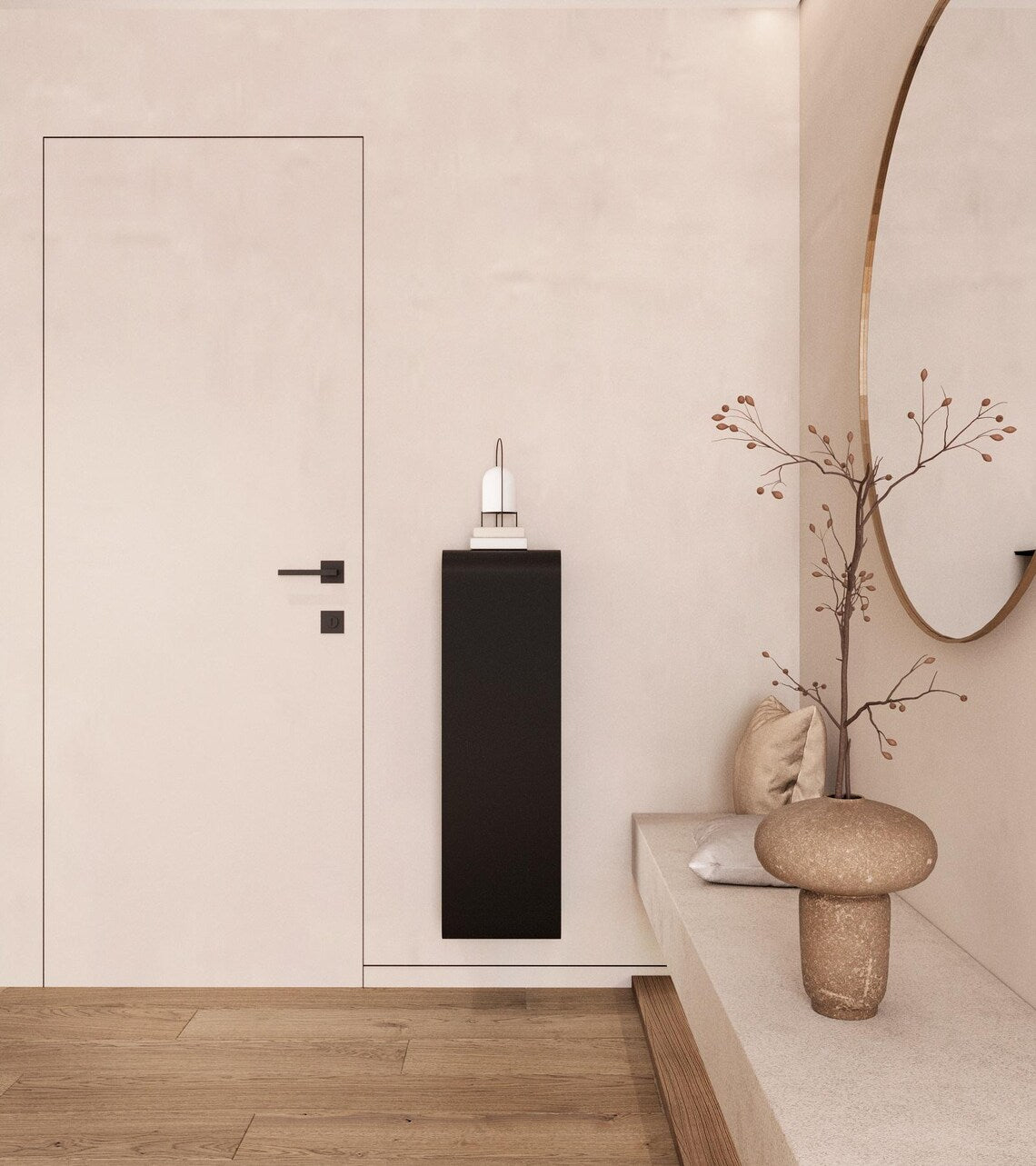 Schwebendes, wandmontiertes Schuhregal – Minimalistischer Organizer aus pulverbeschichtetem Stahl