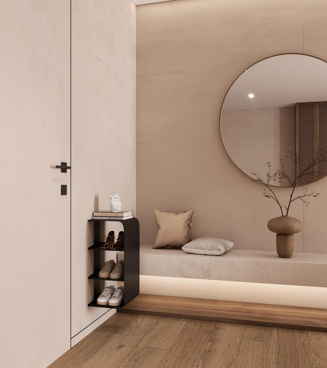 Scarpiera a 3 ripiani da parete – Scaffale portaoggetti per ingresso in acciaio nero