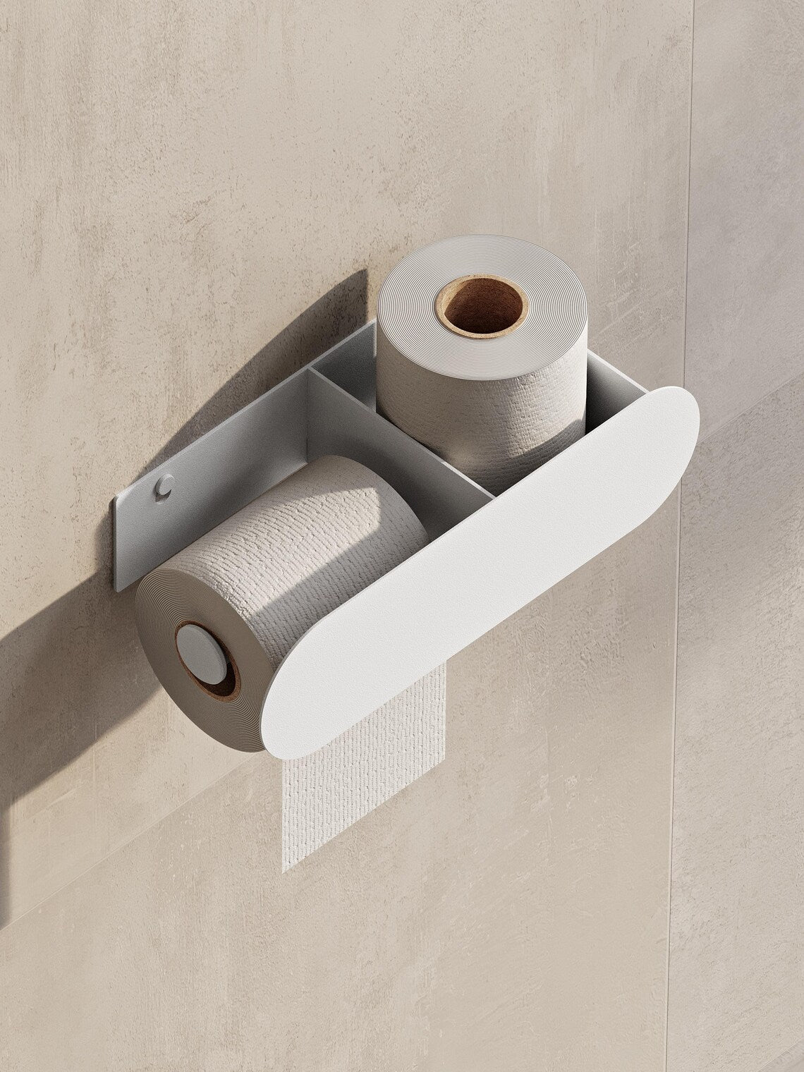 Porta carta igienica minimalista da parete con ripiano