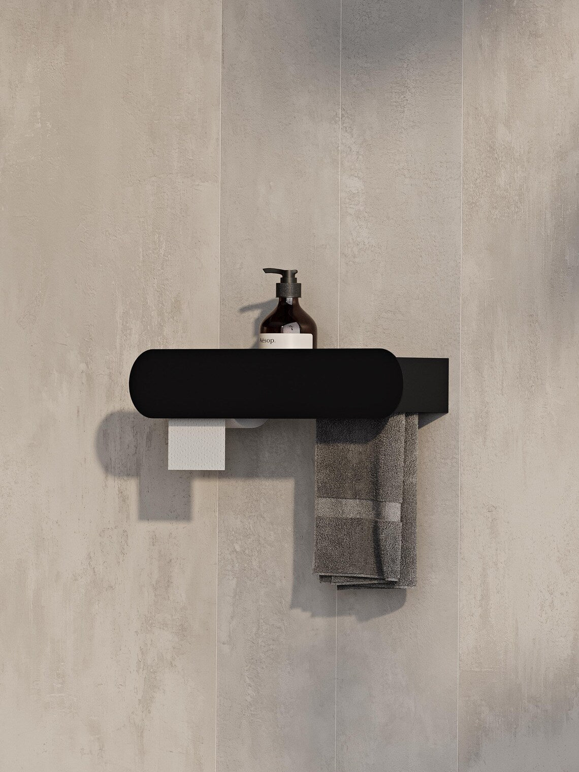 Mensola da bagno a parete con porta carta igienica – Portasciugamani nero opaco