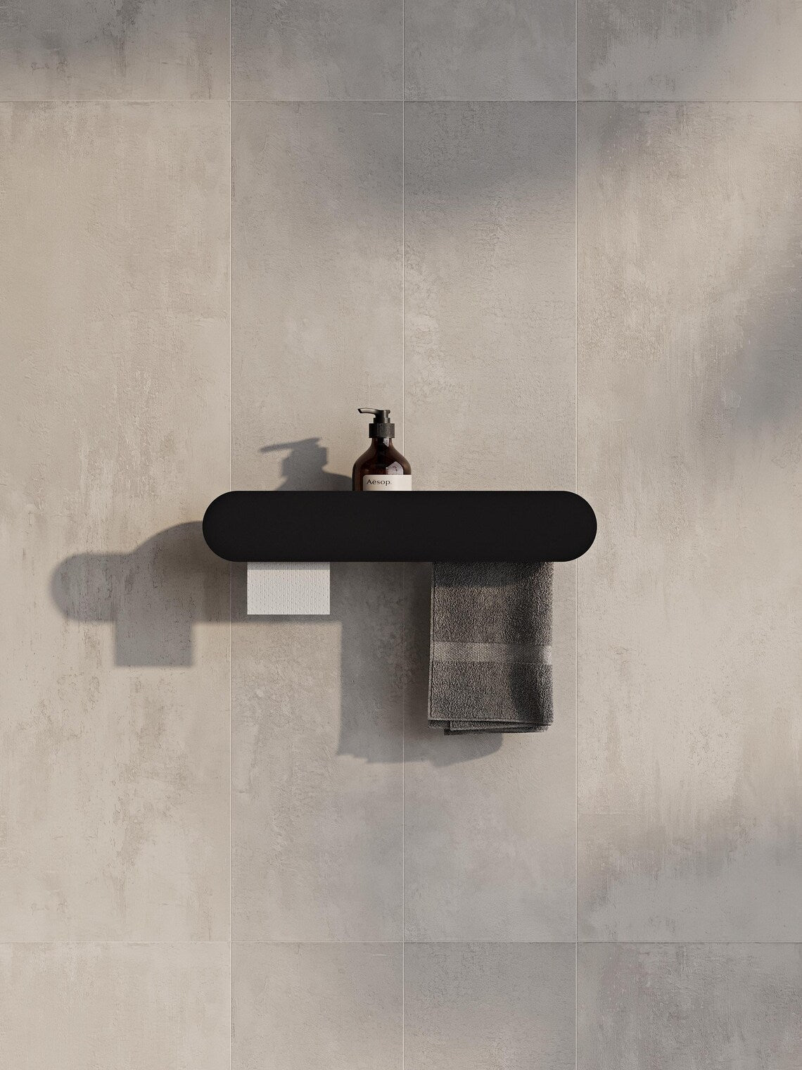 Mensola da bagno a parete con porta carta igienica – Portasciugamani nero opaco