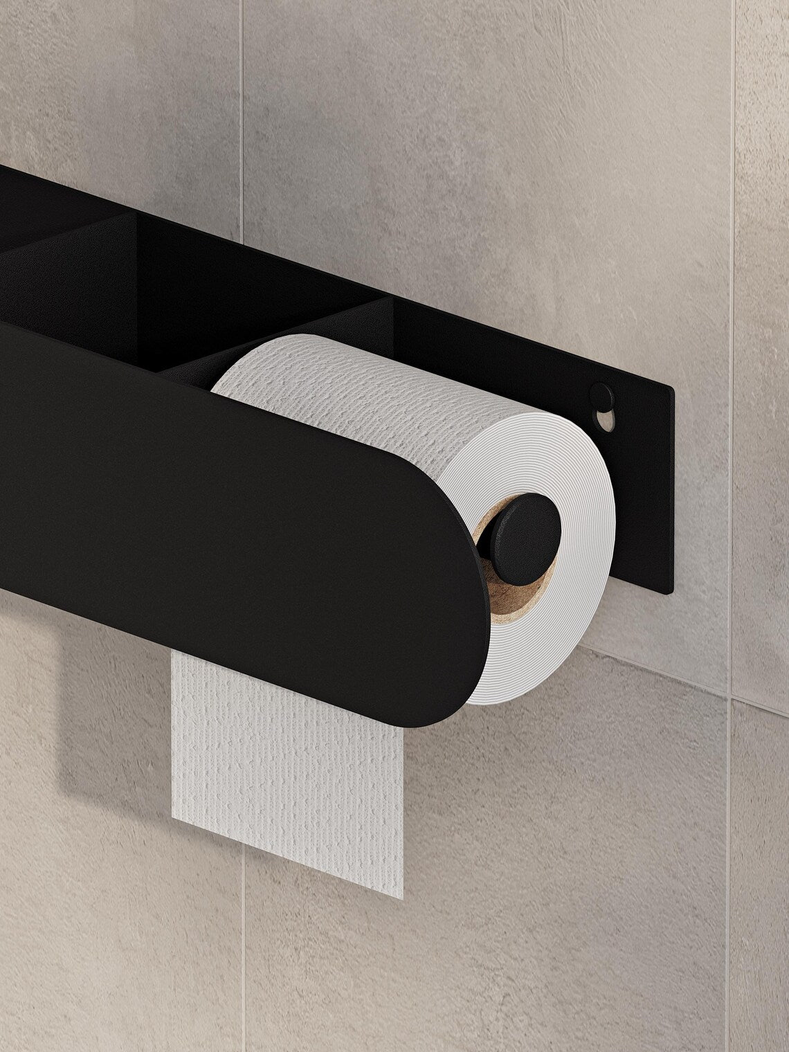 Mensola da bagno a parete con porta carta igienica – Portasciugamani nero opaco