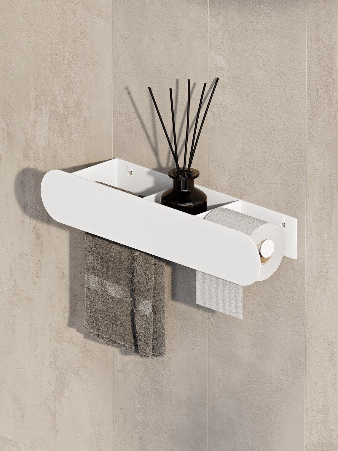 Mensola da bagno a parete con porta carta igienica – Portasciugamani nero opaco