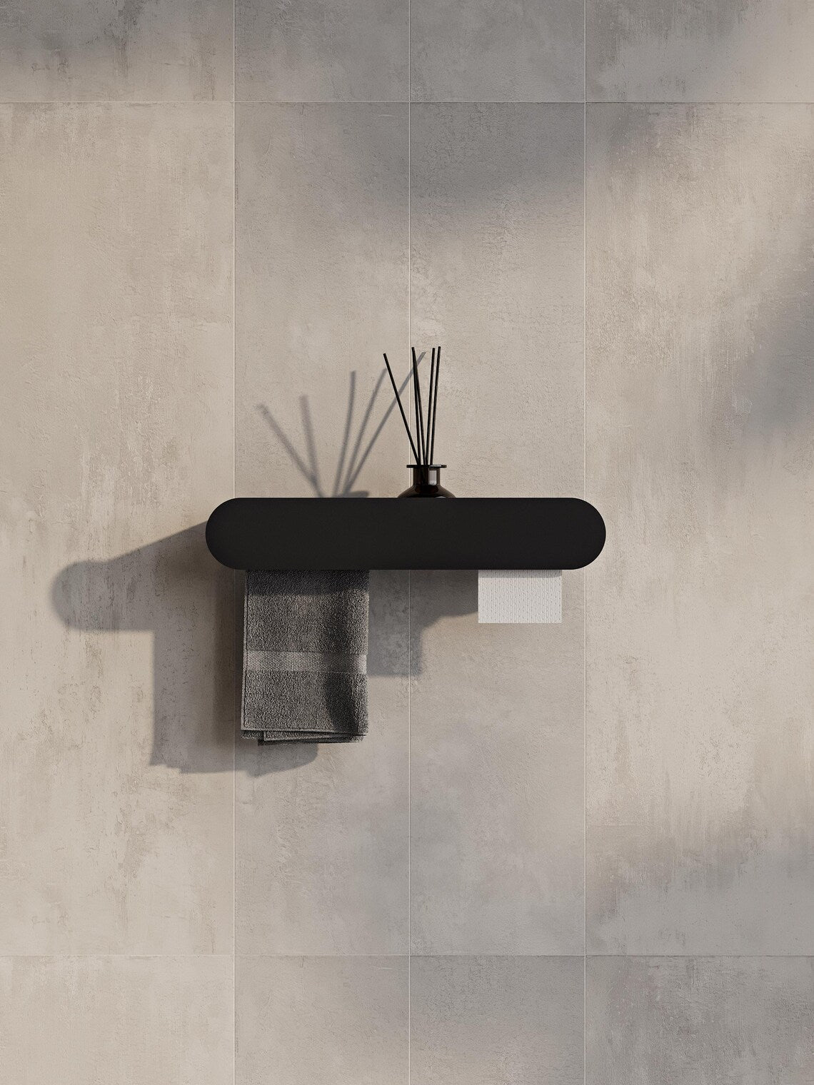 Mensola da bagno a parete con porta carta igienica – Portasciugamani nero opaco