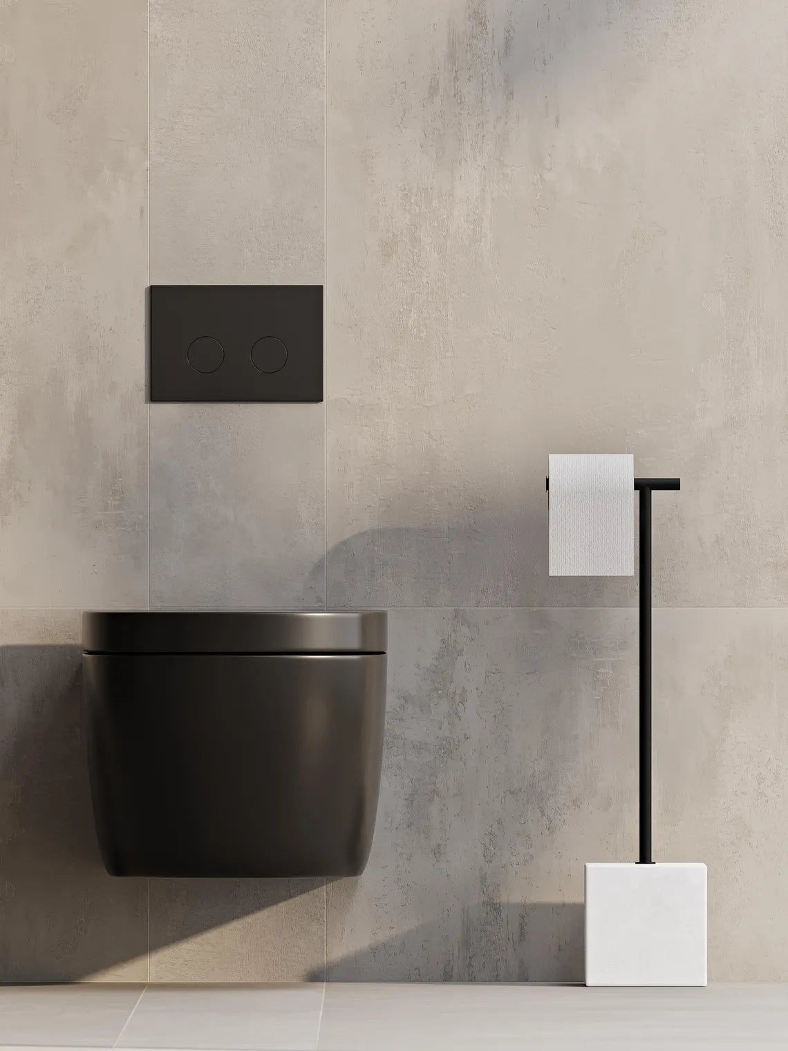 Freistehender Toilettenpapierhalter aus schwarzem Metall – Minimalistischer Badezimmer-Bodenständer