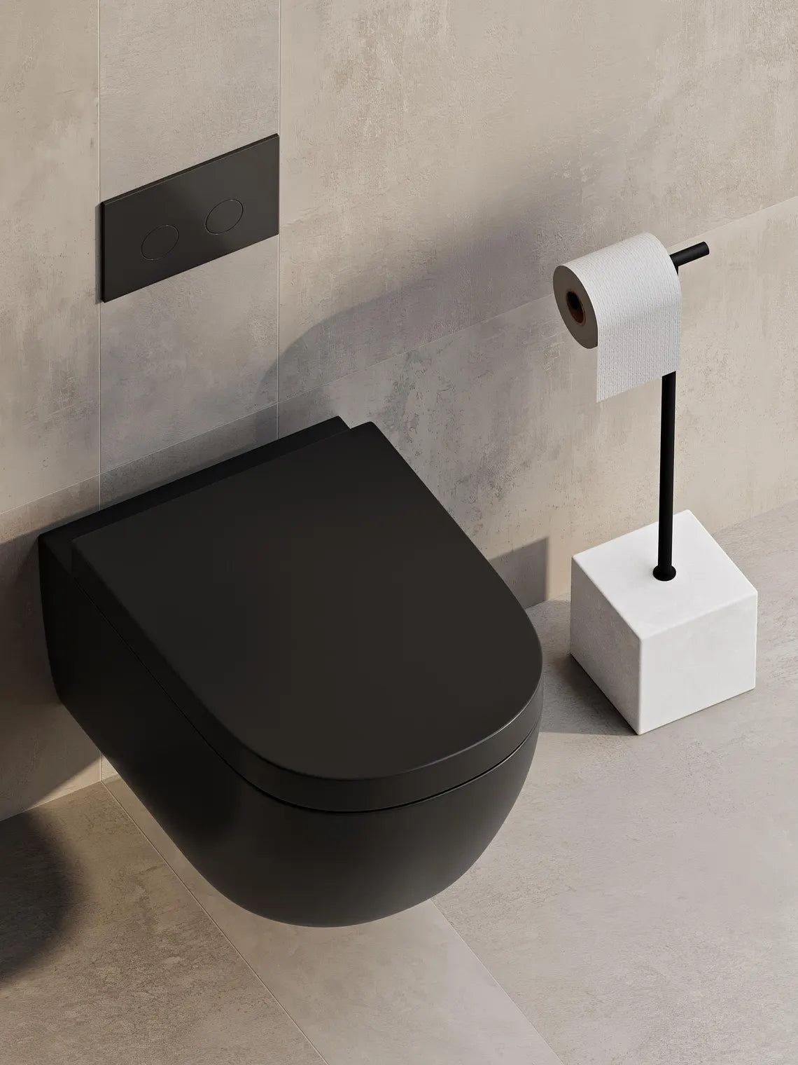 Freistehender Toilettenpapierhalter aus schwarzem Metall – Minimalistischer Badezimmer-Bodenständer