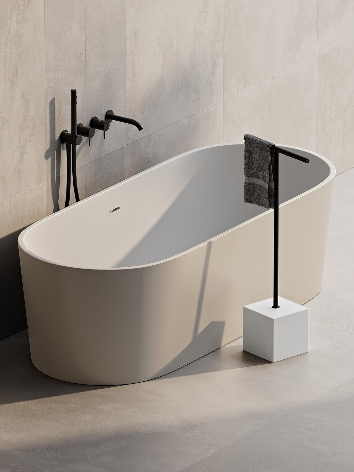 Portasciugamani nero indipendente – Supporto da pavimento per bagno minimalista, installazione senza trapano