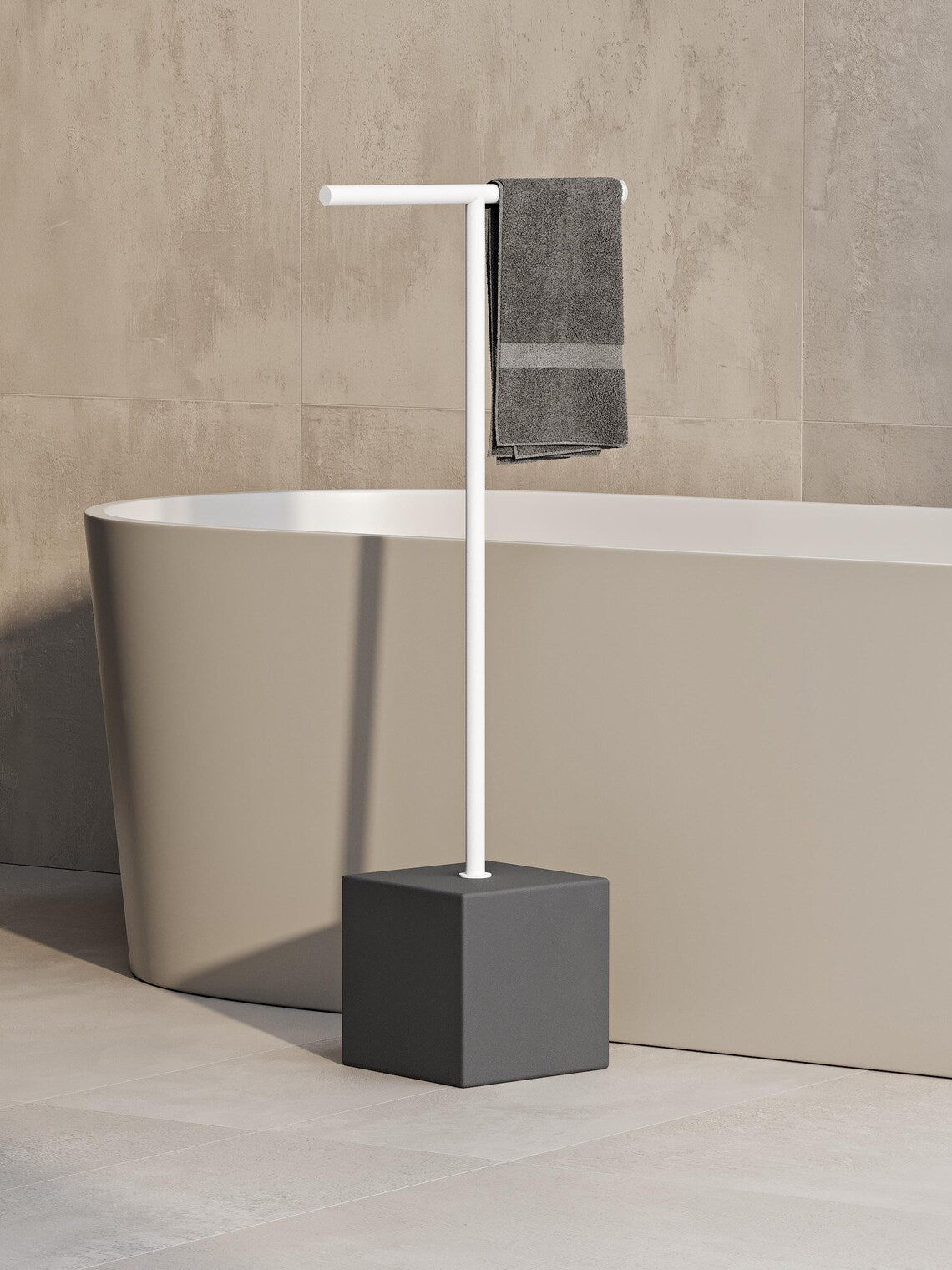 Portasciugamani nero indipendente – Supporto da pavimento per bagno minimalista, installazione senza trapano