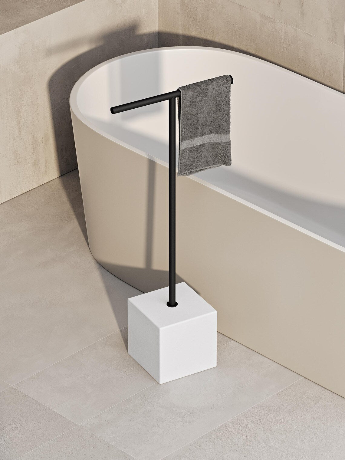 Portasciugamani nero indipendente – Supporto da pavimento per bagno minimalista, installazione senza trapano