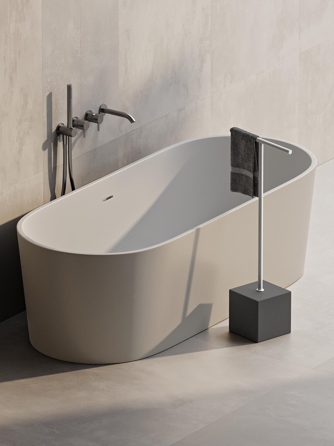 Portasciugamani nero indipendente – Supporto da pavimento per bagno minimalista, installazione senza trapano