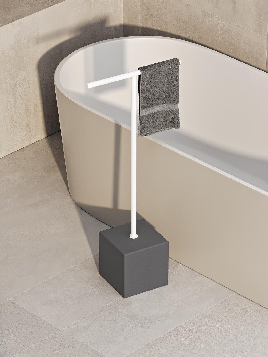 Portasciugamani nero indipendente – Supporto da pavimento per bagno minimalista, installazione senza trapano