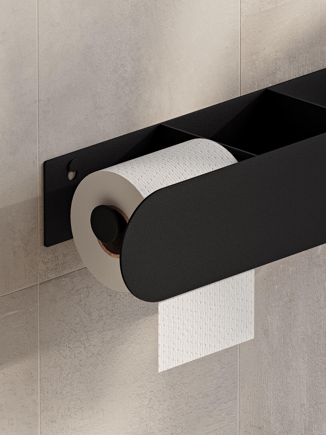 Mensola da bagno a parete con porta carta igienica – Portasciugamani nero opaco