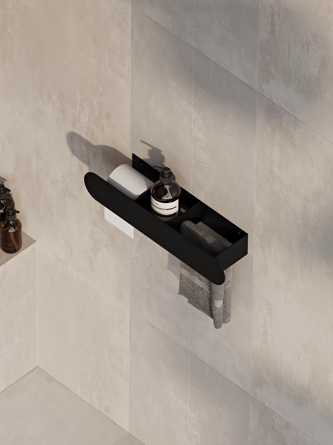 Mensola da bagno a parete con porta carta igienica – Portasciugamani nero opaco