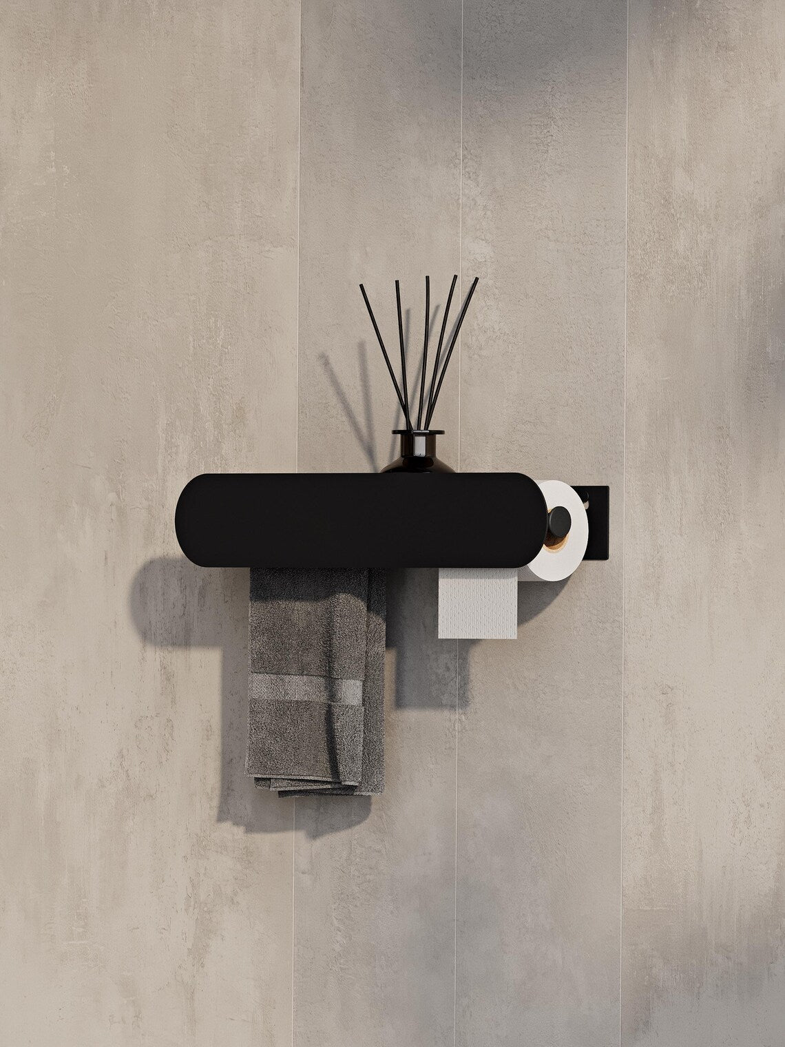 Mensola da bagno a parete con porta carta igienica – Portasciugamani nero opaco