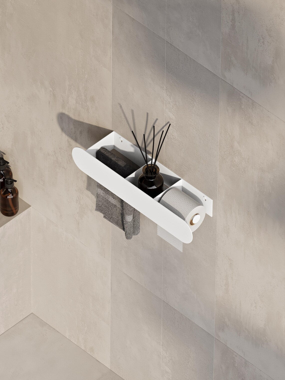 Mensola da bagno a parete con porta carta igienica – Portasciugamani nero opaco