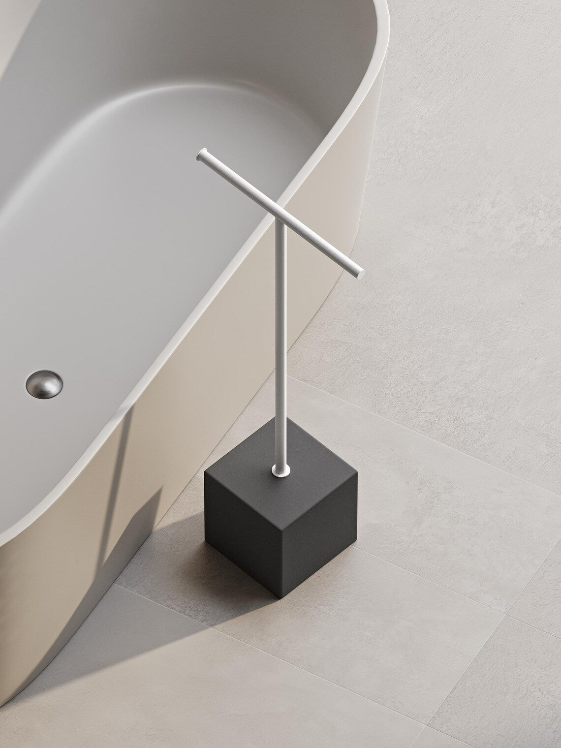 Portasciugamani nero indipendente – Supporto da pavimento per bagno minimalista, installazione senza trapano