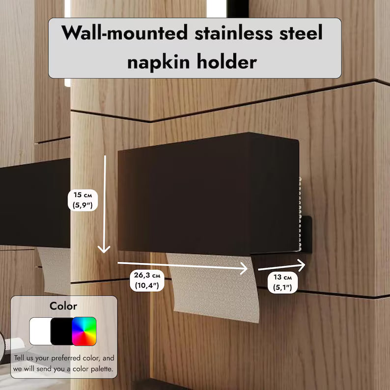 Wandmontierter Toilettenpapierhalter aus Edelstahl, geschlossenes Design, Entnahme von unten | Schwarzer oder weißer Serviettenspender | Toilettenpapierspender