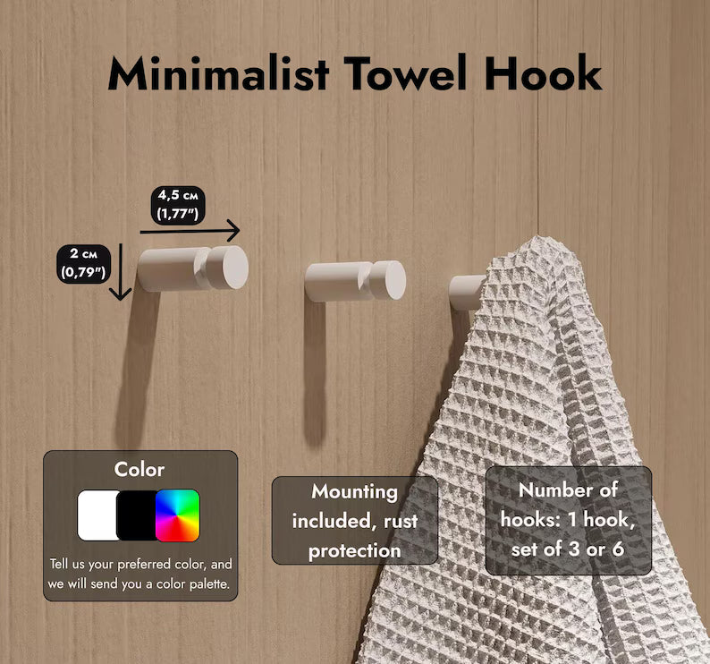 Gancio per asciugamani minimalista | Gancio da parete in acciaio inossidabile | Gancio per bagno moderno | Gancio nero o bianco, gancio salvaspazio | Gancio per asciugamani resistente