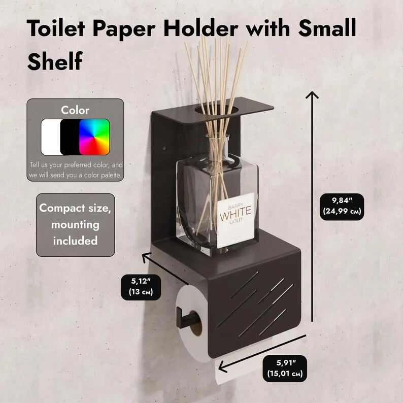 Black Toilet Paper Holder with Small Shelf