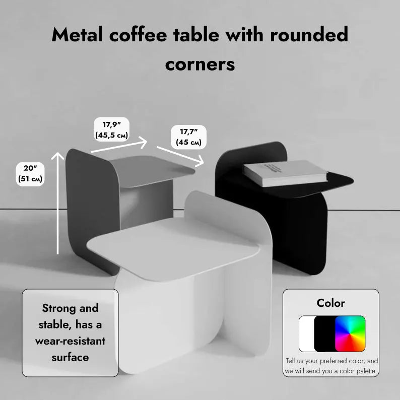 Modern Square Metal Coffee Table with Rounded Corners