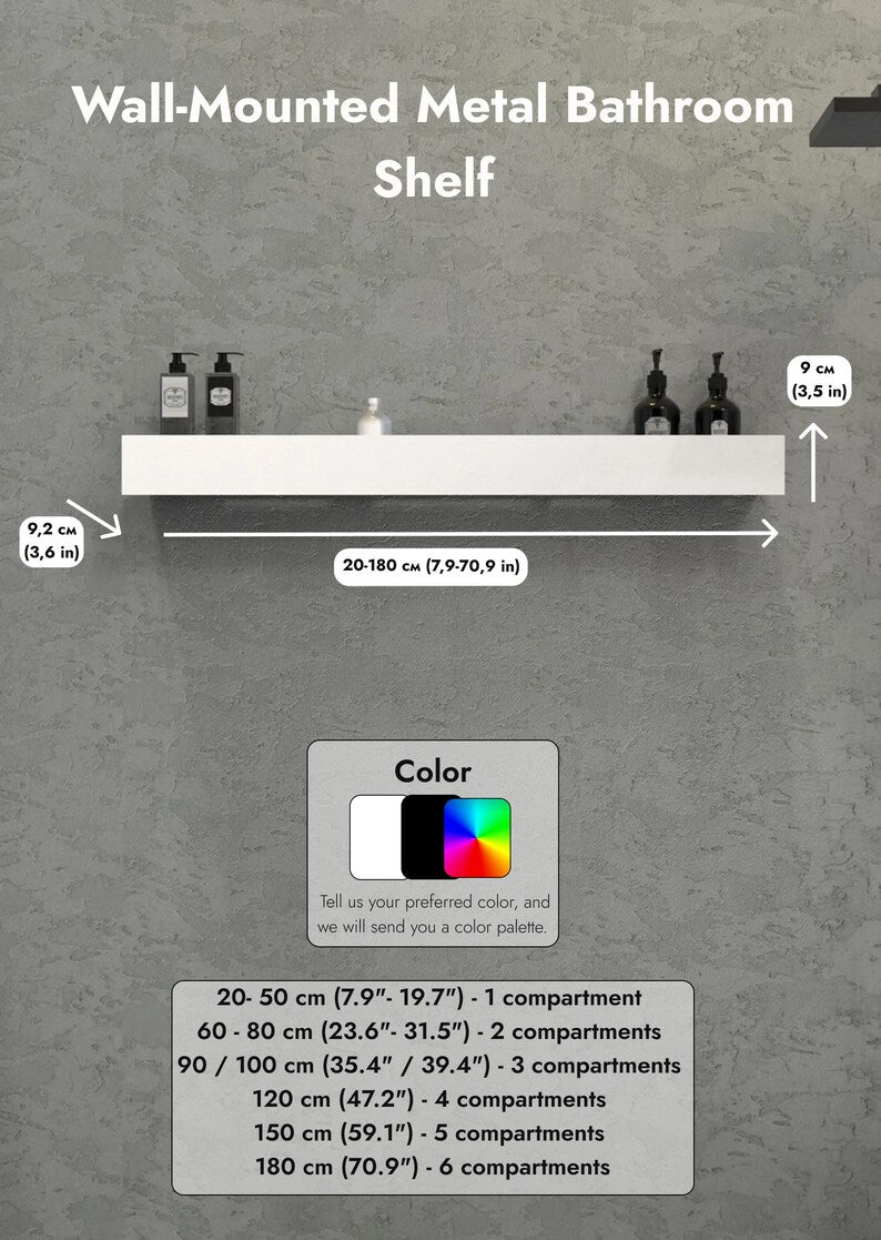 Mensola da bagno Skyline Mono – Mensola portaoggetti in metallo da parete, acciaio inossidabile, design minimalista, diverse dimensioni, finitura verniciata a polvere