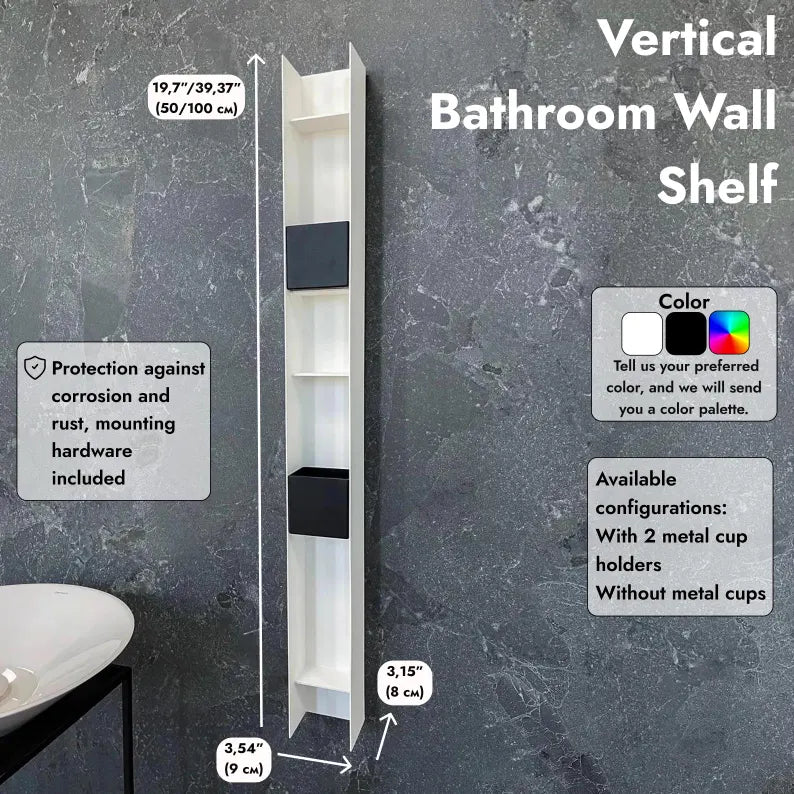 Vertikales Badezimmer-Wandregal mit fünf Ebenen | Schwebendes Badezimmerregal | Schrank mit offenen Regalfächern aus hochwertigem Metall