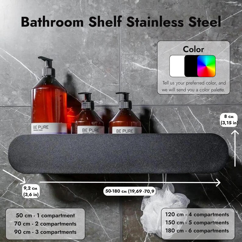 Wall-Mounted Steel Bathroom Shelf – Modern Storage, Black or White