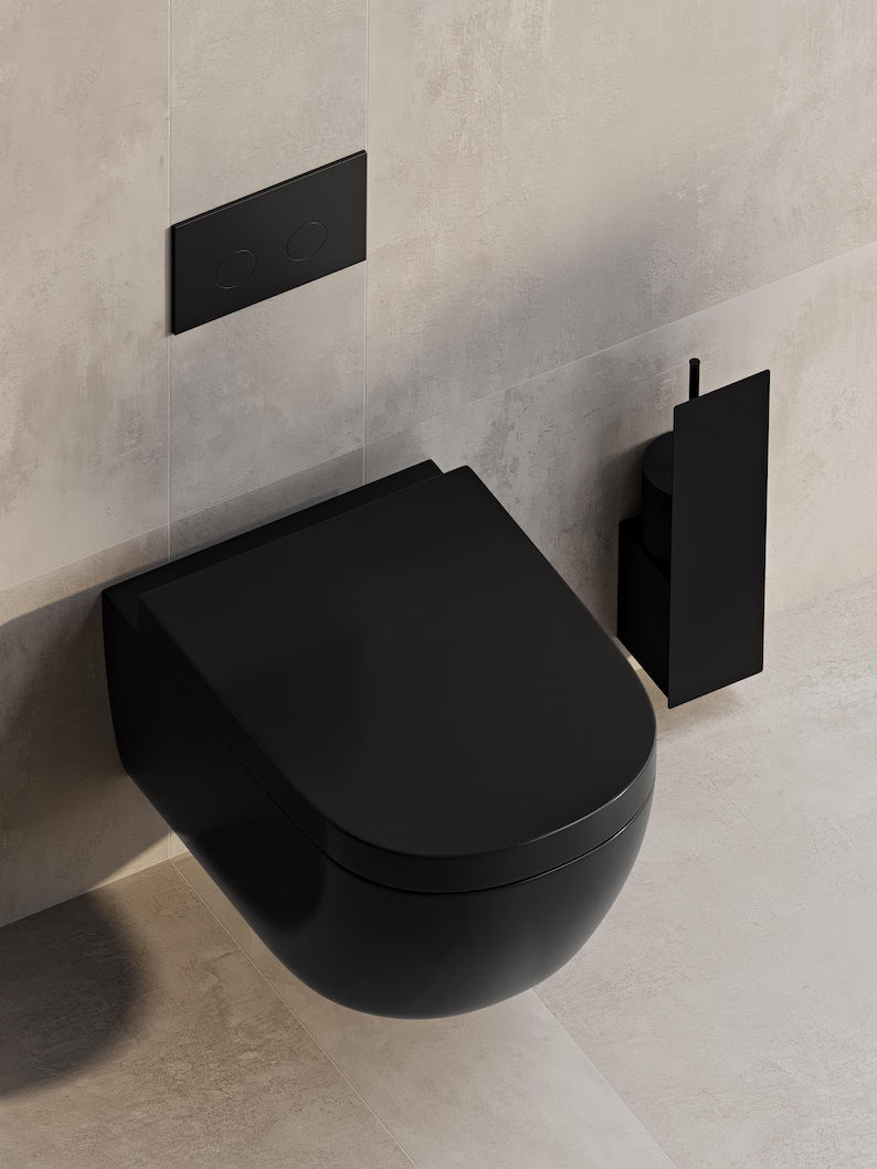 Mensola porta scopino da parete | Organizer per bagno in acciaio inox | Mensola porta scopino nera o bianca | Contenitore minimalista per WC