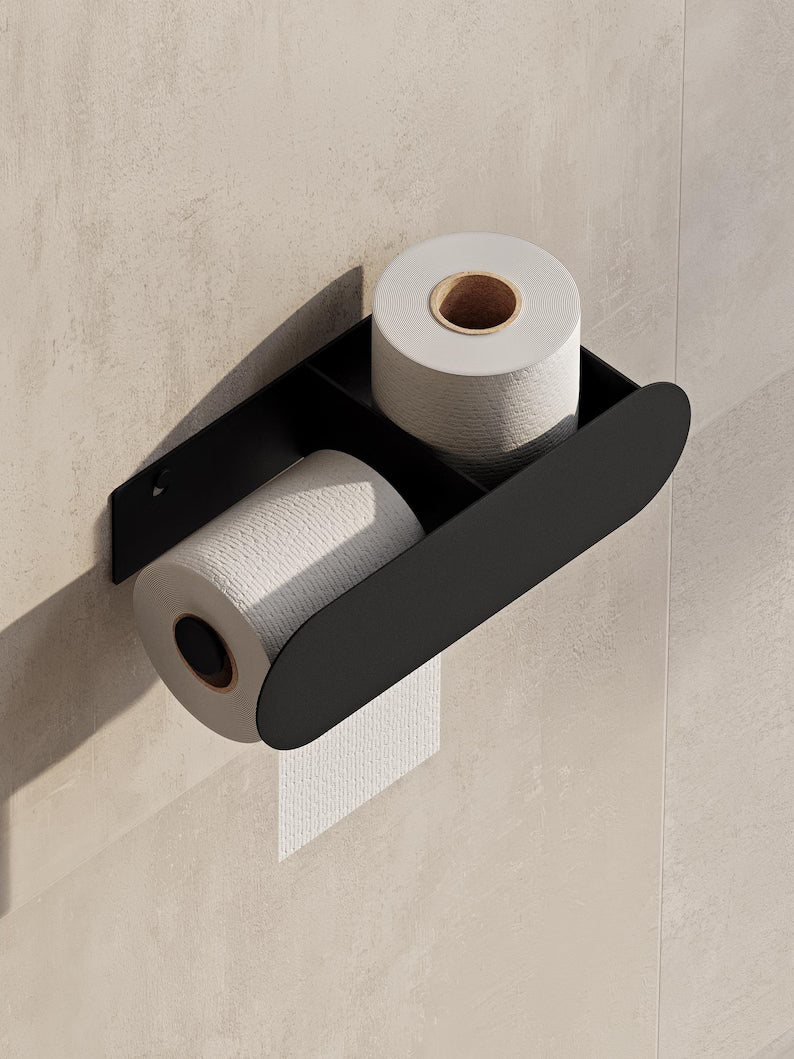 Porta carta igienica minimalista da parete con ripiano