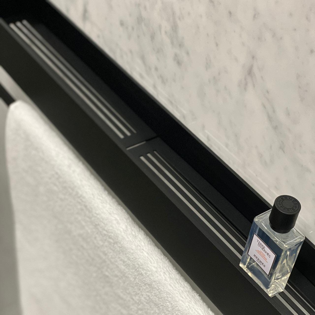 metal shelf with towel hanger
floating shelf
floating shelves
bathroom shelf
bathroom shelves
bathroom storage
black shelf
wall shelf
wall shelves
durable metal shelf
industrial shelf
narrow shelf
small shelf